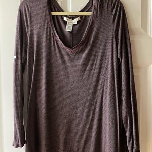 Max Studio large berry striped v-neck long sleeve t-shirt